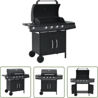 The Living Store Gasbarbecue 4+1 kookzone staal zwart