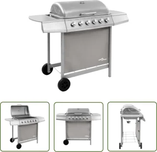 The Living Store Gasbarbecue 6 branders zilver staal