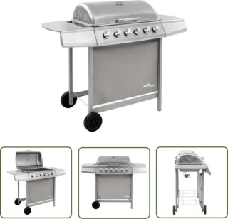 The Living Store Gasbarbecue 6 branders zilver staal