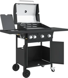 vidaXL gasbarbecue 4 branders zwart staal