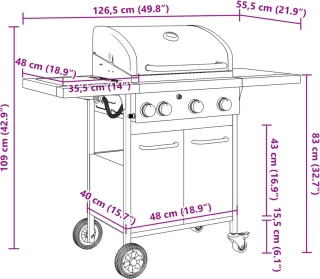 vidaXL Gasbarbecue 4 branders zwart staal