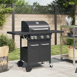 vidaXL Gasbarbecue 4 branders zwart staal