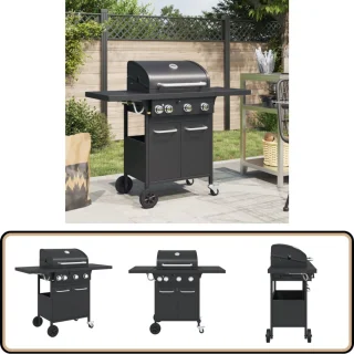 vidaXL Gasbarbecue 4 branders zwart staal