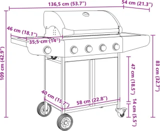 vidaXL Gasbarbecue 5 branders RVS zilver