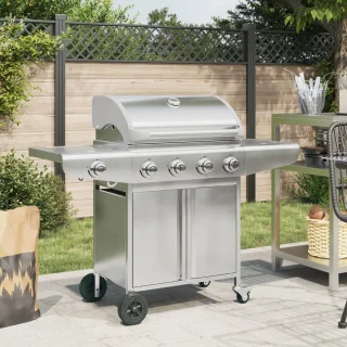 vidaXL Gasbarbecue 5 branders RVS zilver
