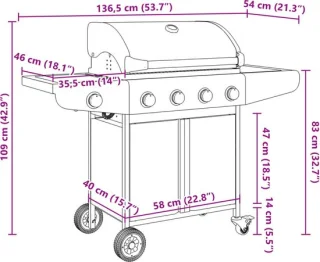 vidaXL Gasbarbecue 5 branders RVS zilver