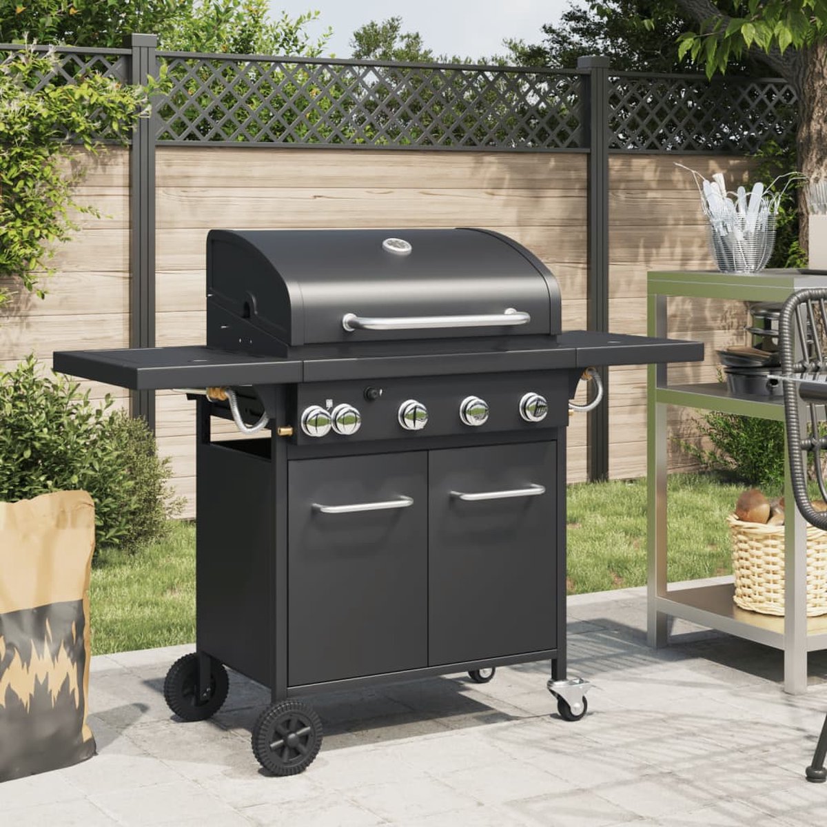 De vidaXL Gasbarbecue 5 branders staal zwart in één oogopslag