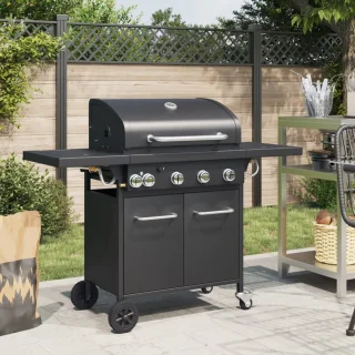 vidaXL Gasbarbecue 5 Branders Zwart Gepoedercoat Staal
