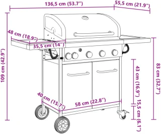 vidaXL Gasbarbecue 5 Branders Zwart Gepoedercoat Staal