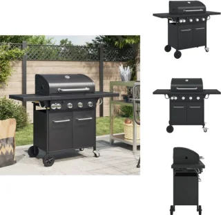 vidaXL Gasbarbecue 5 Branders Zwart Gepoedercoat Staal
