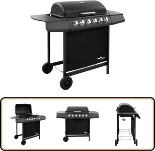vidaXL Gasbarbecue 6 branders zwart met thermometer