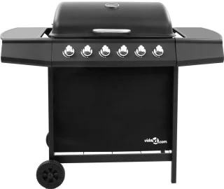 vidaXL Gasbarbecue 6 branders zwart met thermometer
