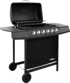 vidaXL Gasbarbecue 6 branders zwart met thermometer