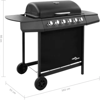 vidaXL Gasbarbecue 6 branders zwart met thermometer