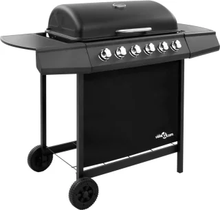 vidaXL Gasbarbecue 6 branders zwart met thermometer