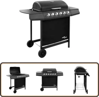 vidaXL Gasbarbecue 6 branders zwart met thermometer