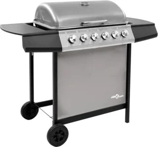 vidaXL Gasbarbecue 6 branders zwart-zilver