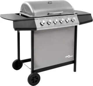 vidaXL Gasbarbecue 6 branders zwart-zilver