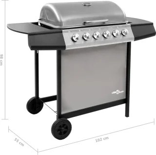 vidaXL Gasbarbecue 6 branders zwart/zilver