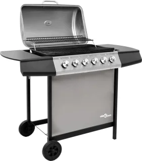 vidaXL Gasbarbecue 6 branders zwart/zilver