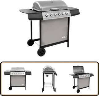 vidaXL Gasbarbecue 6 branders zwart/zilver