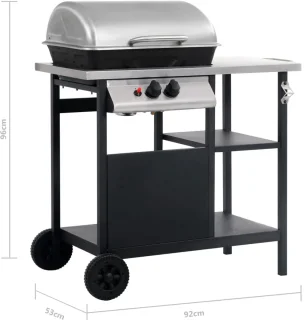 vidaXL Gasbarbecue met 3-laags zijtafel zwart/zilver