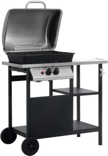 vidaXL Gasbarbecue met 3-laags zijtafel zwart/zilver