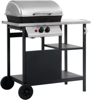 vidaXL Gasbarbecue met 3-laags zijtafel zwart/zilver
