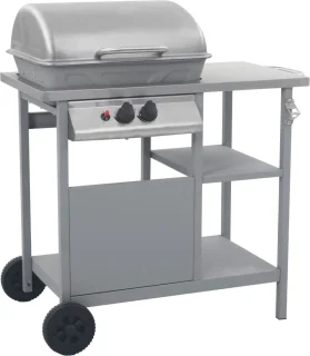 vidaXL Gasbarbecue met 3-laags zijtafel zwart/zilver