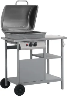 vidaXL Gasbarbecue met 3-laags zijtafel zwart/zilver