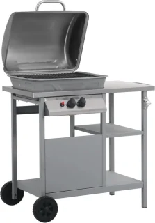 vidaXL Gasbarbecue met zijtafel zwart zilver