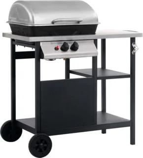vidaXL Gasbarbecue met zijtafel zwart zilver
