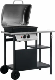 vidaXL Gasbarbecue met zijtafel zwart zilver