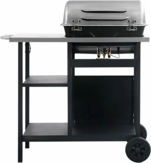 vidaXL Gasbarbecue met zijtafel zwart zilver