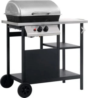 vidaXL Gasbarbecue met zijtafel zwart zilver