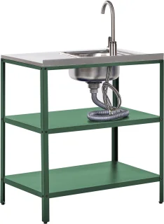 VILAMA Buitenkeuken met spoelbak groen staal 80x50x92 cm
