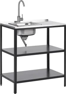 VILAMA Buitenkeuken met spoelbak staal zwart 80x50x92 cm