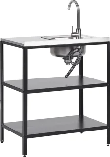 VILAMA Buitenkeuken met spoelbak staal zwart 80x50x92 cm
