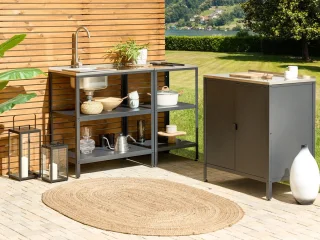 VILAMA Buitenkeuken met spoelbak staal zwart 80x50x92 cm