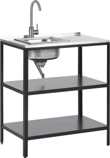 VILAMA Buitenkeuken met spoelbak staal zwart 80x50x92 cm