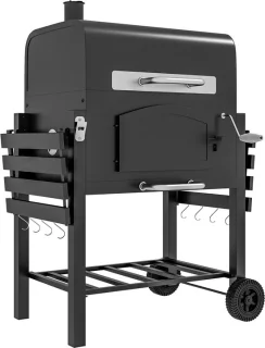 Zwarte metalen drie-in-een houtskoolbarbecue 124 bij 66 bij 112 cm