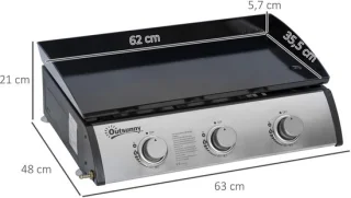 Zwarte roestvrijstalen gasgrill 63 x 48 x 21 cm