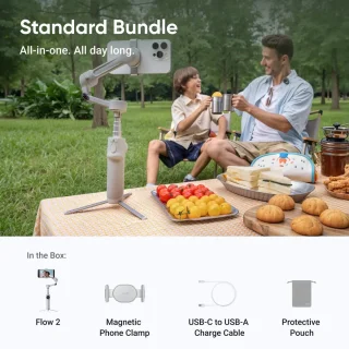 Insta360 Flow 2 Standard Bundle - Stone Gray - Deep Track 4.0 - Selfiestick