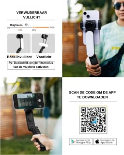 Gimbal - Draagbaar - Inklapbaar - Stabilisator - Voor Smartphones - 58,5D x 75B x 61H CM - Zwart