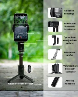 Gimbal - Draagbaar - Inklapbaar - Stabilisator - Voor Smartphones - 58,5D x 75B x 61H CM - Zwart