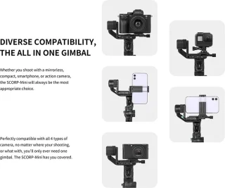 Gimbal Smartphone - Stabilisator voor Smartphone & Camera - Gimbal voor Smartphone & Camera - 3-Axis - Alles-in-één - Handheld spiegelloos - met AI-tracker Magnetic Fill - Kantelhoek +170°~-45° - 360° - Zwart