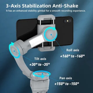 Gimbal Smartphone - Gimbal voor Smartphone & Camera - Handheld spiegelloos - 3-assig - Anti-Shake - Handheld Gimbal - Telefoonstabilisator - Opvouwbare houder Selfie-statief - Wit - Gimbal met tas en IPmic