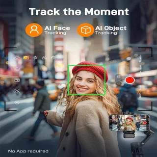 Gimbal Smartphone - Gimbal voor Smartphone & Camera - Handheld spiegelloos - 3-Axis - AI Face Tracking - Stabilisator voor Smartphone - Koolstofvezel Materiaal - Panning & Rolhoek 330 - Kantelhoek 80 - Zwart Met Bliksem