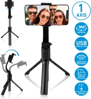 Grundig 2-in-1 Selfiestick en Mini Tripod Zwart