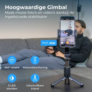 Nuvance Smartphone Gimbal Stabilisator met Statief en Afstandsbediening